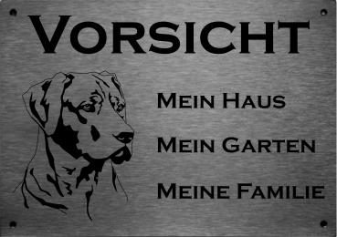Edelstahl Warnschild Rhodesian Ridgeback VORSICHT Mein Haus mein Garten meine Familie
